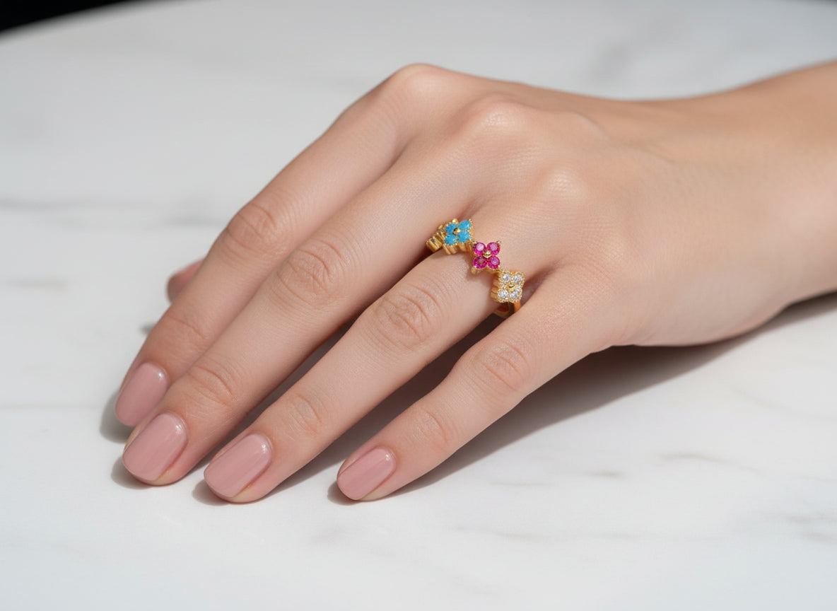 Multi colour Clover ring
